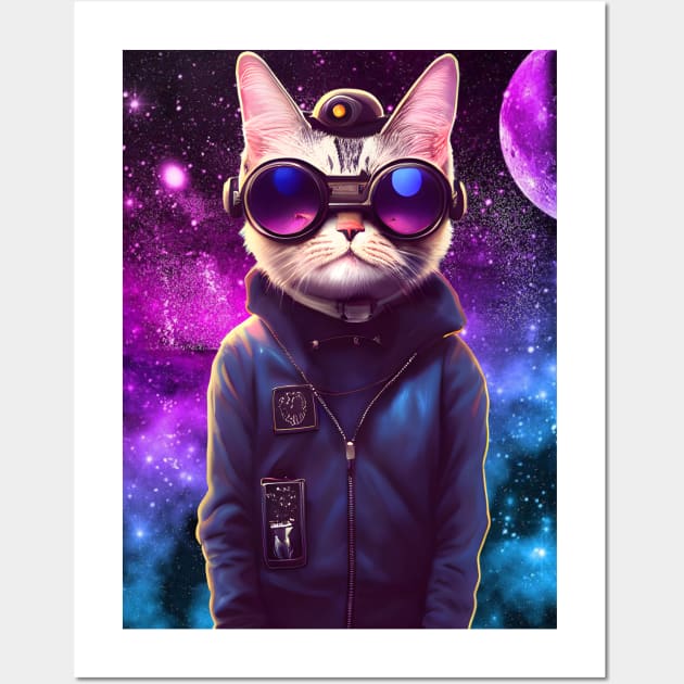 Techno Cat In Cyber Space Wall Art by jodotodesign